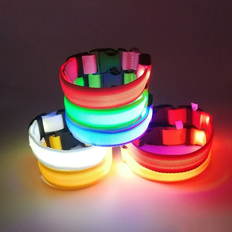 Нейлоновый светодиодный ошейник для собак ночная безопасность светится в