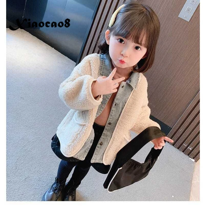

Kids Patchwork Turn Down Colloar Lambswool Jackets for Girls 2-9Years Girls Jacket Coat Fashoin Toddler Baby Winter Outerwear