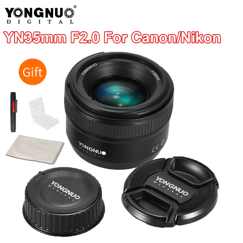 Объектив YONGNUO YN 35 мм F2 для камеры Nikon Canon EOS объективы AF MF широкоугольный объектив
