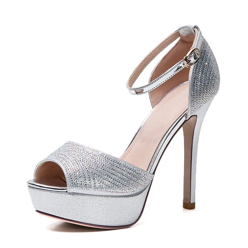

Thin heel ultra-high heel fashion sandals button fish mouth ultra-high heel shoes water drill waterproof platform versatile