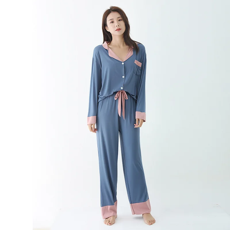 

New Sleeping Suit Women Autumn Pajamas Turn-Down Collar Modal Nightwear Loose Homewear Long Sleeve Casual Sleepwear