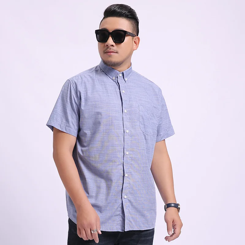 

Large Size Short-sleeved Shirt Men's Business Casual Slub Cotton Summer Thin Shirt Large Men's Clothing