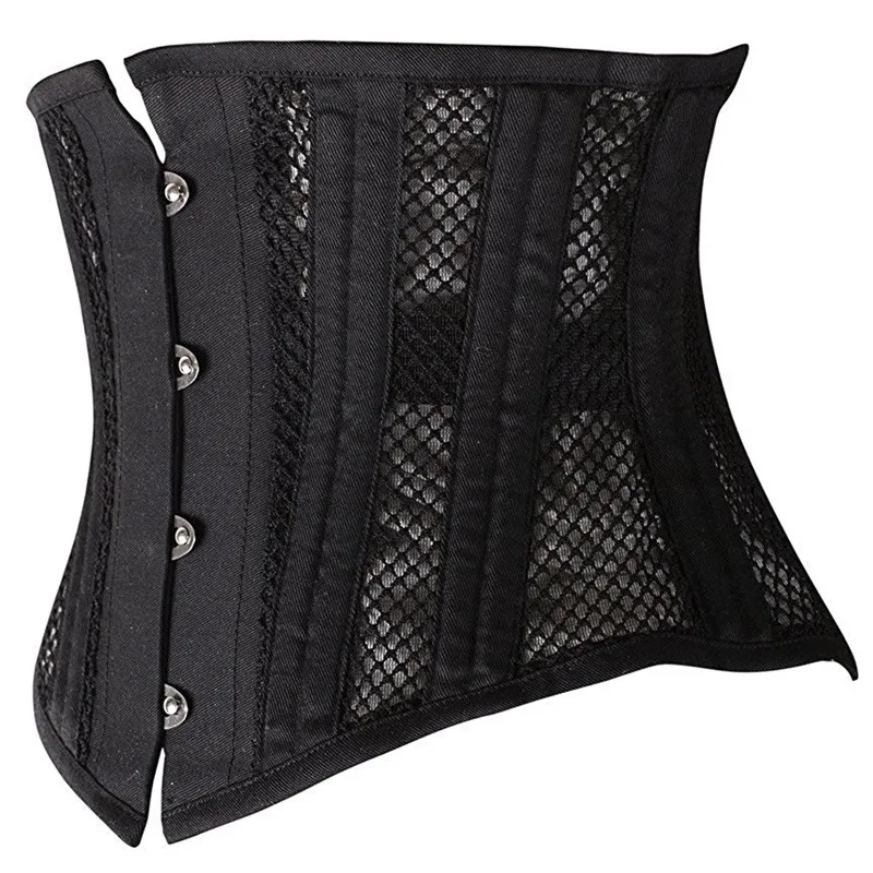 

Short Torso Underbust Corset Waist Trainer Gothic Steampunk Bustier Corset Body Shaper 24 Steel Boned Breathable Mesh Lace Up