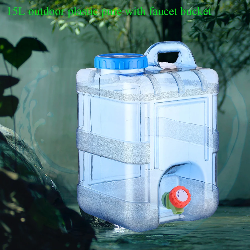 

15L Home Drinking Storage With Lid Portable With Faucet Container Outdoor Camping Reusable Food Grade Self Driving Water Bucket