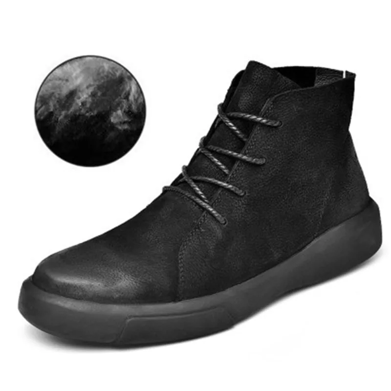 

Man Brand Winter Genuine Leather Men Snow Boots Ankle Boots Plush Warm Men Motorcycle Boots Autumn Outdoor Man Shoes Size 37-47