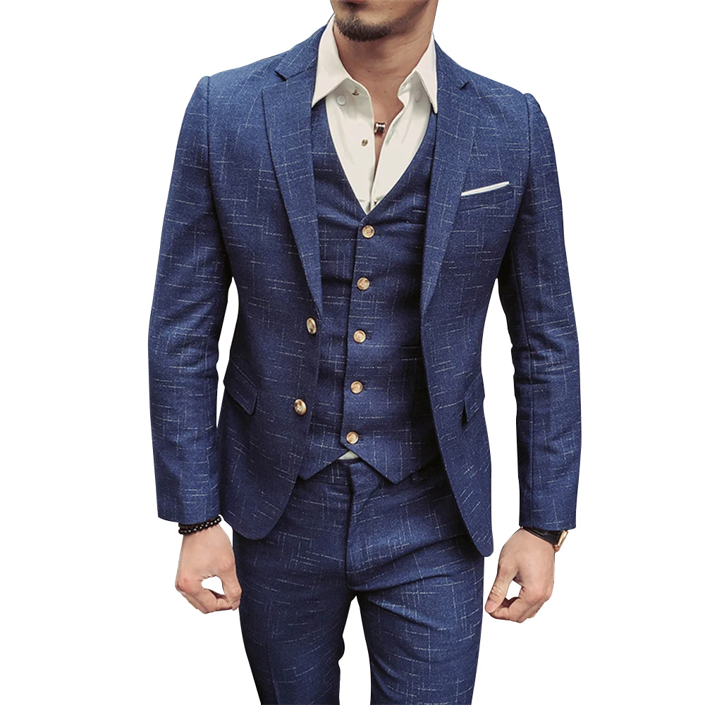 [XZ95] Асимметричный клетчатый мужской костюм с вырезом в стиле ретро 3 шт.