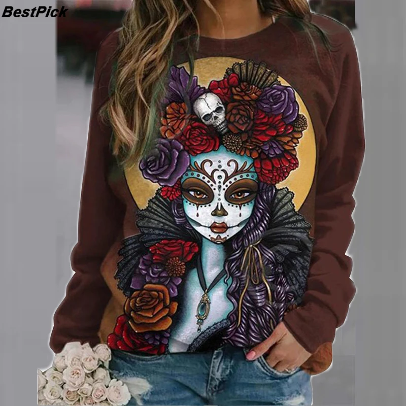 

Женская трикотажная толстовка с длинным рукавом и принтом в виде черепа