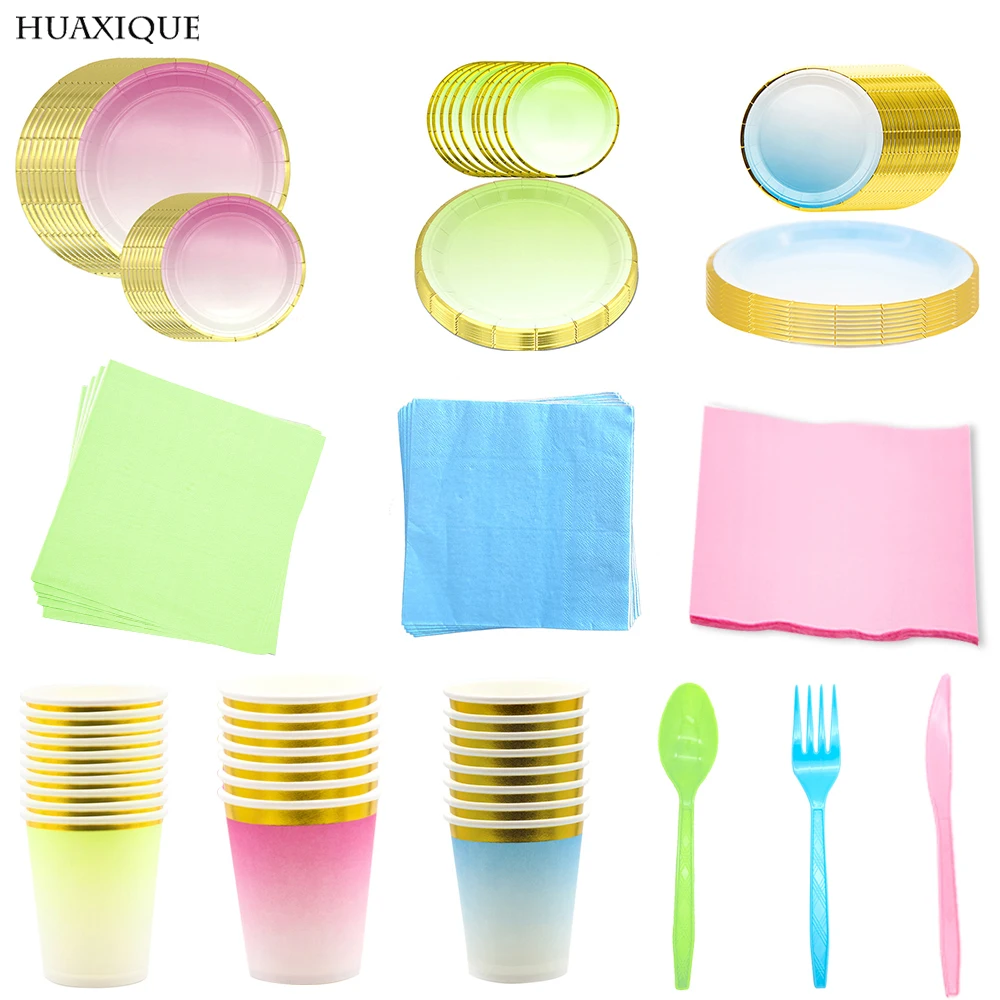Золотой набор одноразовой посуды одежда для свадьбы дня рождения украшения