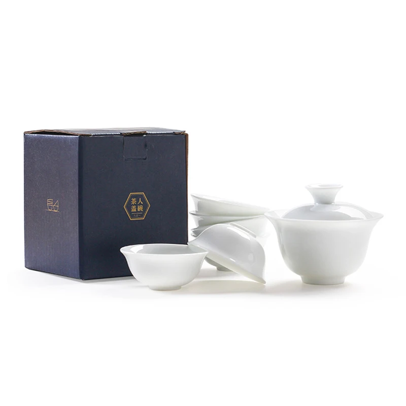 Gaiwan чайный сервиз высокого качества, 1 шт., gaiwan, 6 шт., чайный сервиз из белой кости - Цвет: 02