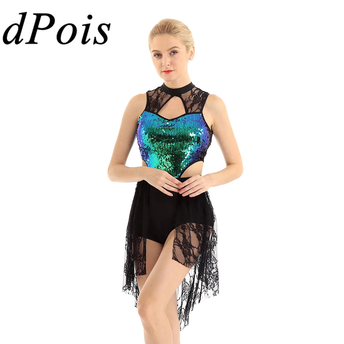 Женский Блестящий корсет с блестками балетное платье без рукавов асимметричный