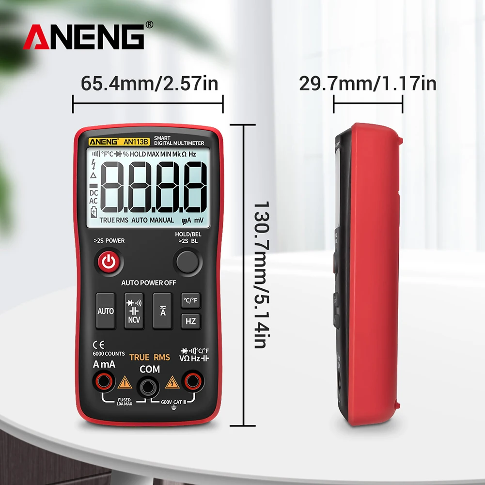 

ANENG AN113B 6000 Counts Digital Multimeter True RMS LCD Portable Voltmeter Ohm Voltage Tester Meter Capacitance Measuremen