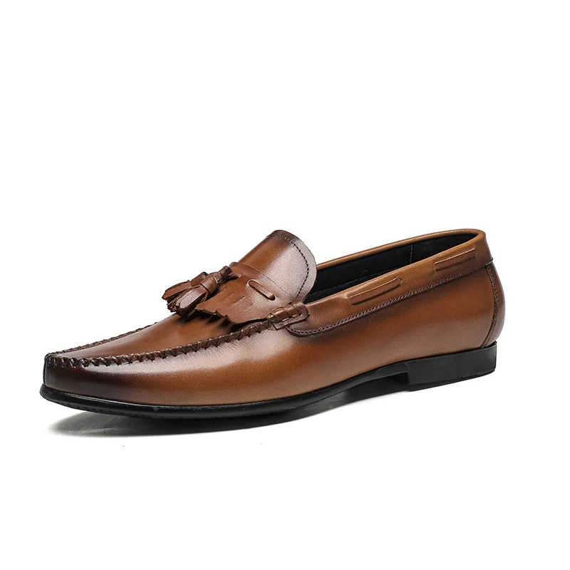 

Loafer Shoes For Men Genuine Leather Men's Loafers Slip on Brown Casual Business Tassel Party Wedding Mens Black Driving Shoes