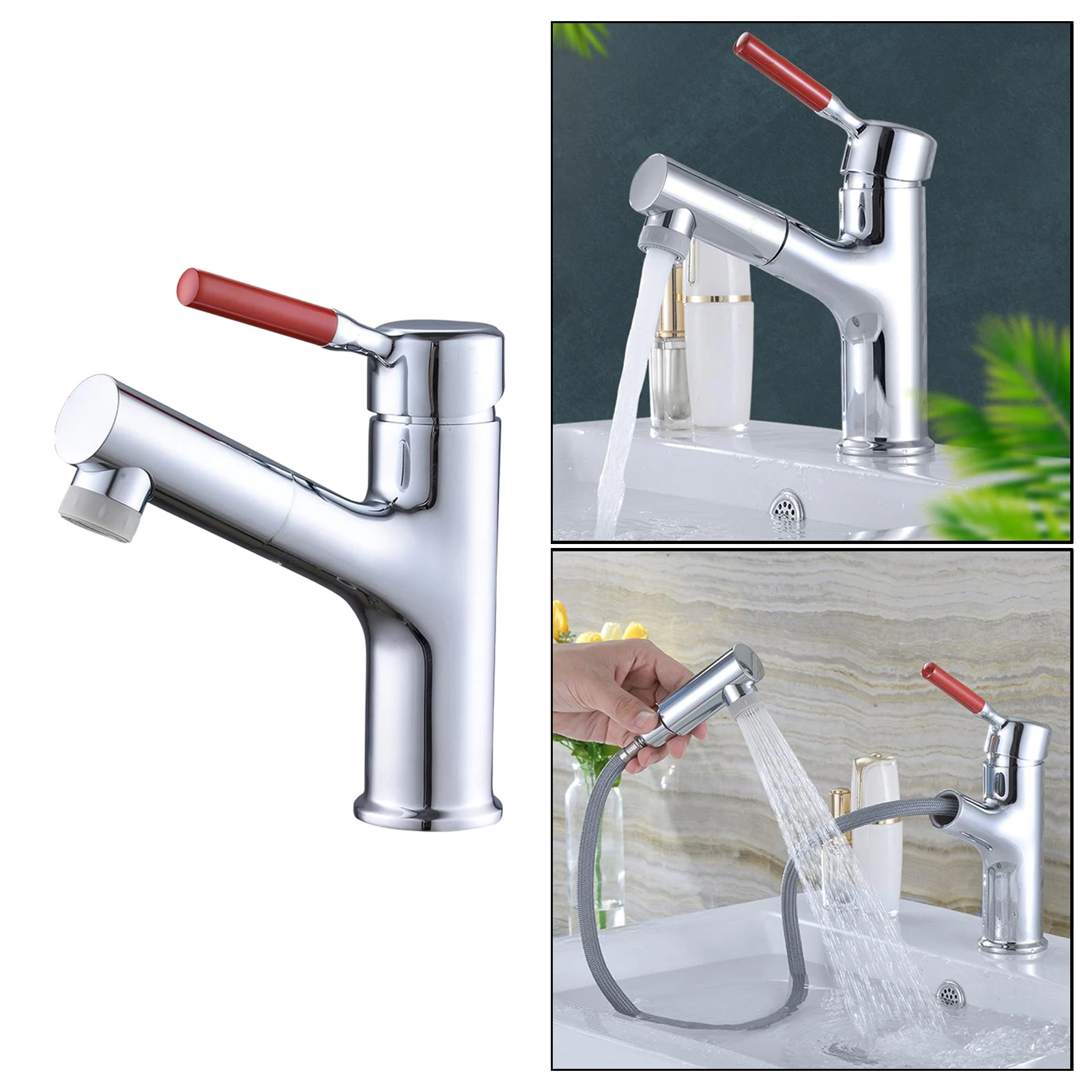 

Kitchen Bathroom Faucet Pull Down Sprayer Single Handle Sink Mixer Tap Brushed