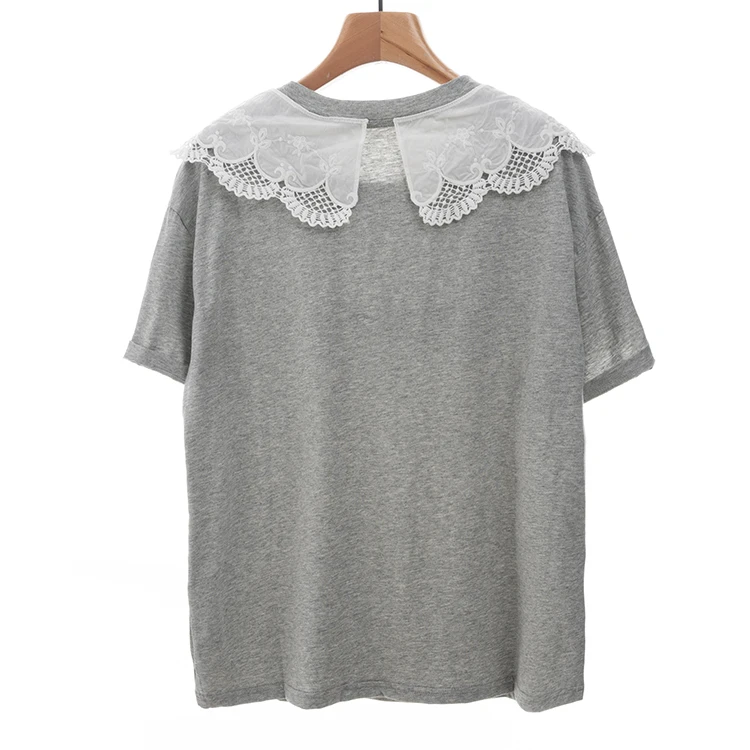 

Summer Lace Casual Cotton T Shirt Women Short Sleeve 2021 New Chic Loose Printed Cozy Tee Top Young Lady