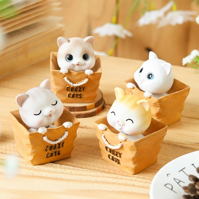 

Cute Cartoon Shaking Head Cat Resin Statue Desktop Ornaments Hand-Painted Figurine for Home Decor Indoor Creative Desktop Decora