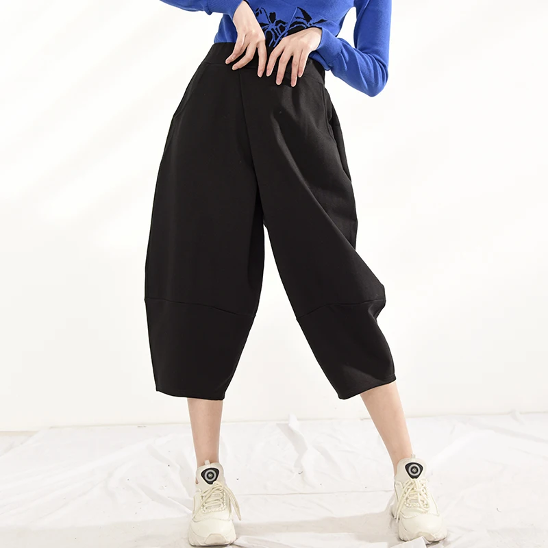 

Waist High Elastic Black Brief Long Harem Trousers New Loose Fit Pants Women Fashion Tide Spring Autumn 2021 JQ01201