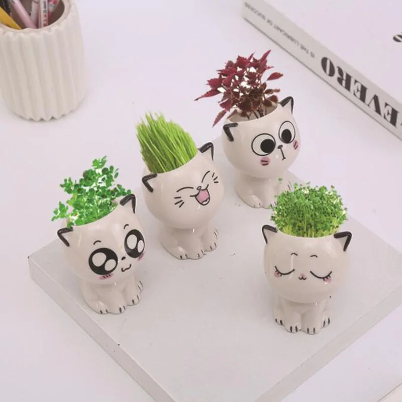 

Porcelain Mini Cat Flowerpot Green Plant Bonsai Pot Creative Desktop Decoration Garden Balcony Decor Planter Container Vase