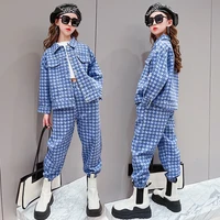 girls clothing sets spring kids plaid suits fashion denim jacket trousers two piece 12 13 14 years old winter children clothes