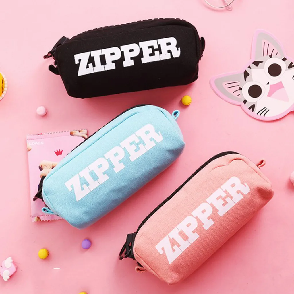 Zipper Pen Bag Large Capacity Simple Canvas Pencil Case Pencil Case Pencil Bag Storage Plumier Scolaire Rangement
