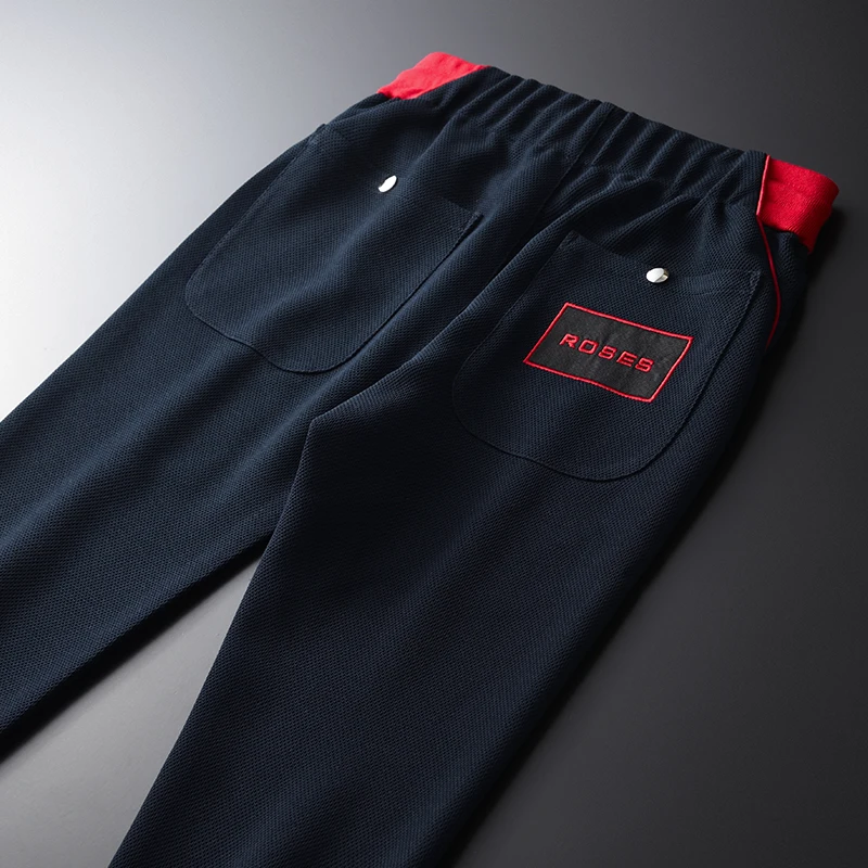Minglu мужские брюки Роскошные розы Вышивка ребра контрастный цвет Slim Fit размера