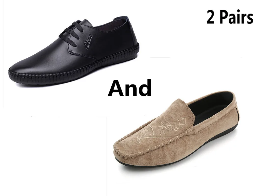 style 16 Большие размеры 39-44; мягкие удобные мужские лоферы для отдыха; парусиновая Классическая обувь на плоской подошве для вождения; лаконичные туфли без застежки в стиле ретро; 2 пары - Цвет: style 16