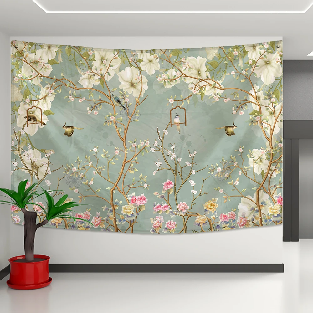 

Pink flower tapestry wall hanging colorful flower tapestry Nordic bedroom living room home decoration