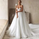 Новый дизайн, Милое Свадебное Платье трапециевидной формы из тюля на тонких бретельках с бусинами, свадебные платья, свадебные платья, Vestido De Noiva