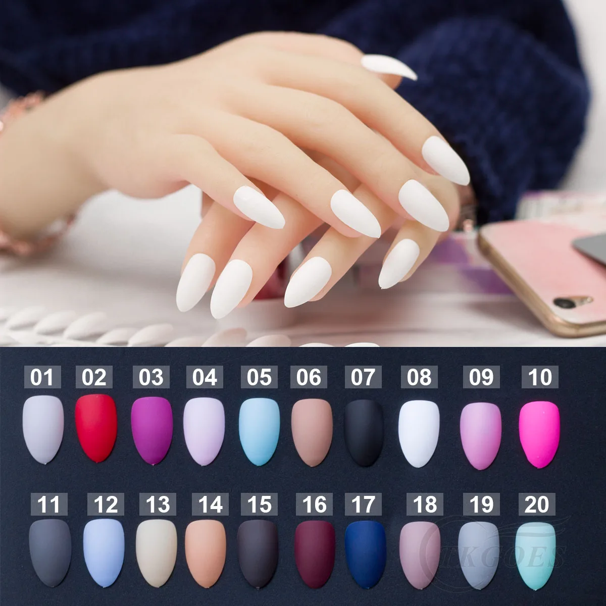 24 шт./компл. накладные ногти из белого миндаля матовая отделка на шпильке полное