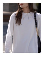 qiu dong joker pure white loose cotton long sleeve t shirt in the female render unlined upper garment