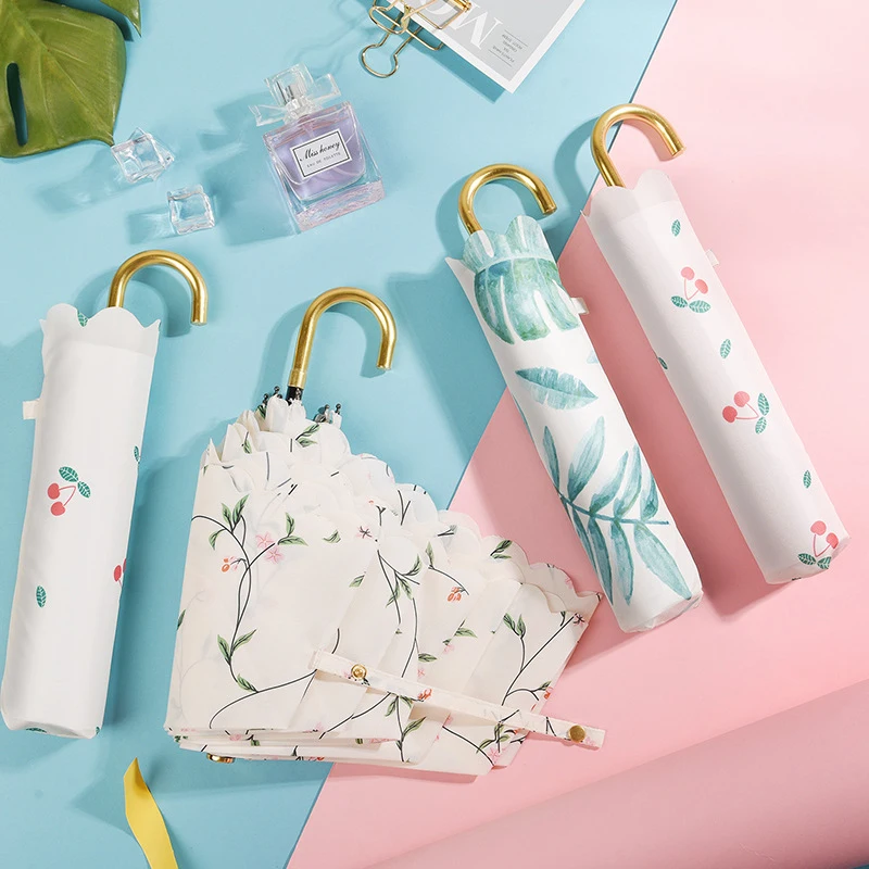 Зонтик Вишневый женский складной стильный Карманный ветрозащитный креативный