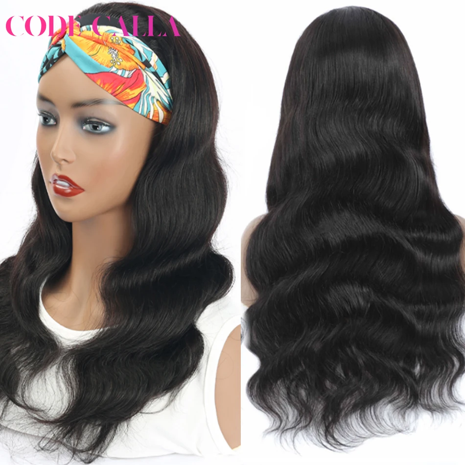 Code Calla Body Wave Headband Wig Human Hair Wigs For Black Women Brazilian Scarf No Gel Glueless Remy Curly | Шиньоны и парики