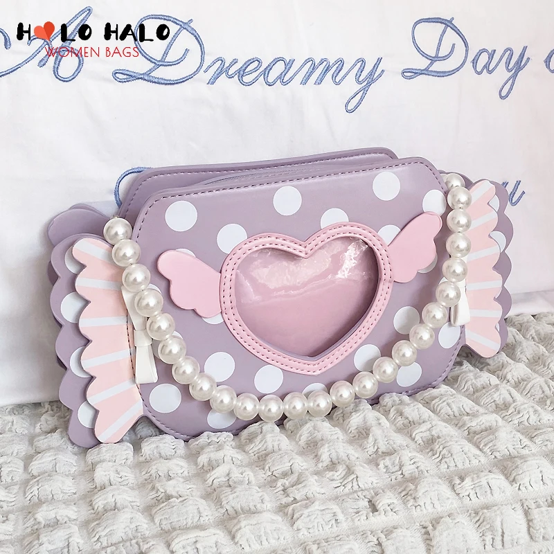 

Милые модные кошельки и сумочки карамельного дизайна для молодых девушек, женская сумка на плечо с жемчужной цепочкой, милая сумка через пл...