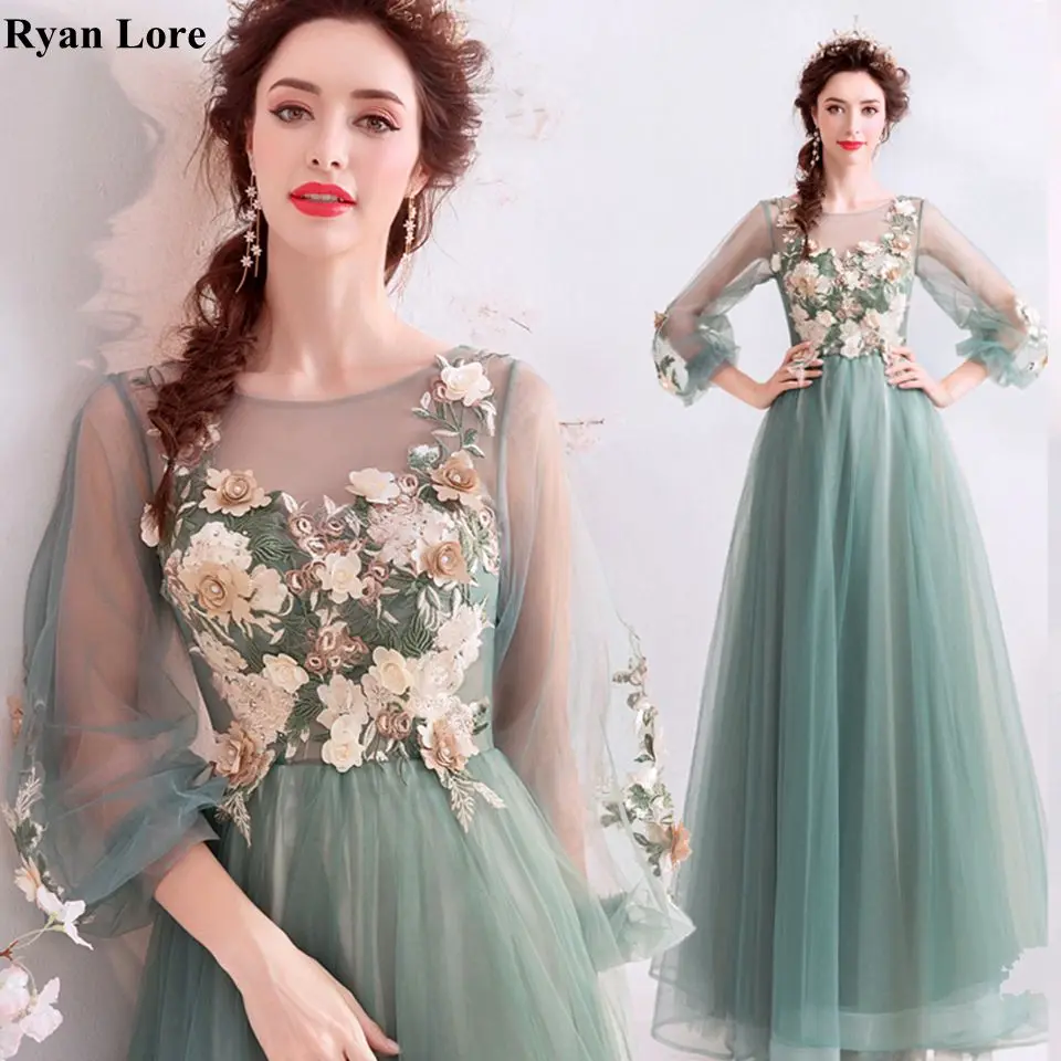 

Женское вечернее платье, с круглым вырезом, открытой спиной и рукавом 3/4