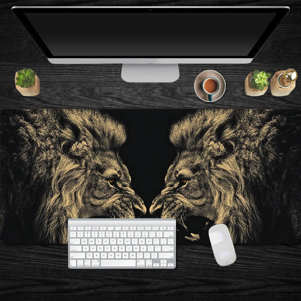 

XL Double Lions Gaming Keyboard Pad King of the Forest Cool Large Game Computer Desk Big Mouse Mat Gamer Rubber Mausepad For PC