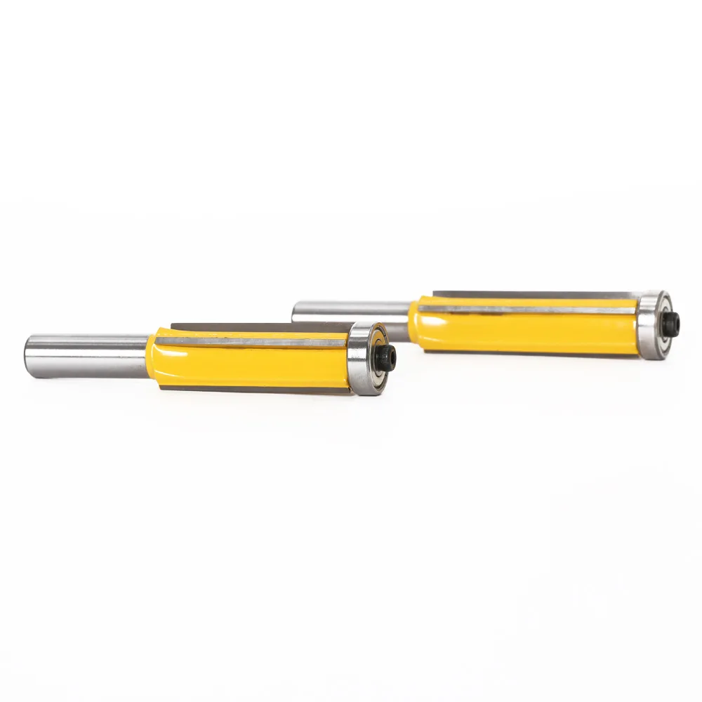 

2 Pieces 12mm Shank 4 Cutting Edges Lengthen Flush Trim Router Bits Set with Bearing Woodworking Face Milling Cutters Kit