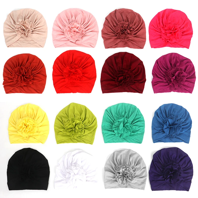 Милая Детская плиссированная шляпа с цветами тюрбан из хлопка детская шапка для