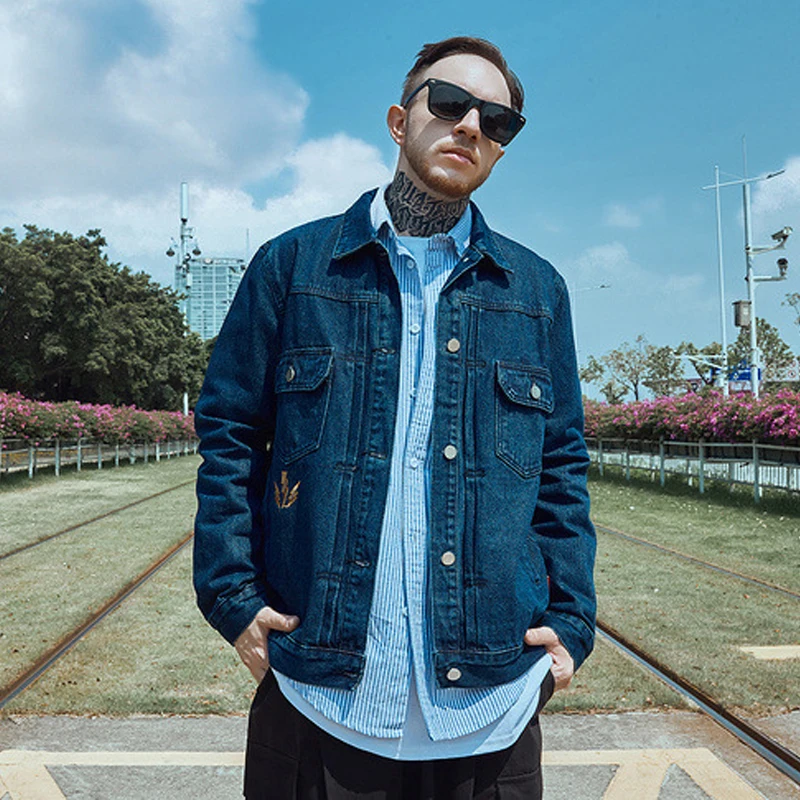 2019 уличная одежда джинсовые куртки для мужчин хип-хоп с вышивкой дракона