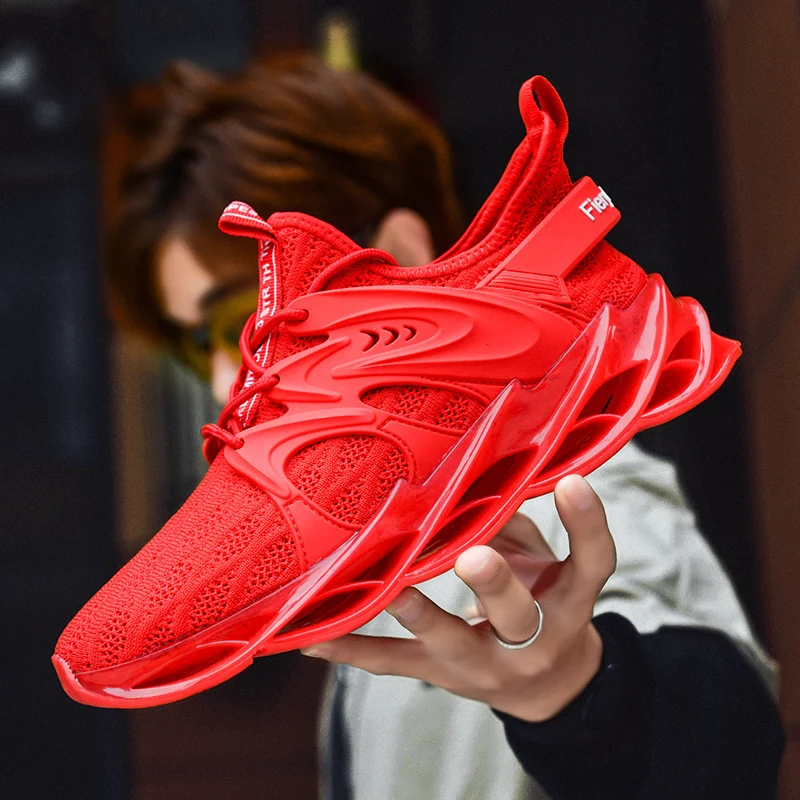 

New Arrival Running Shoes Mens White Red Sport Shoes Men Mesh Breathable Gym Outdoor Shoes Man Wearable Jogging Men Sneakers