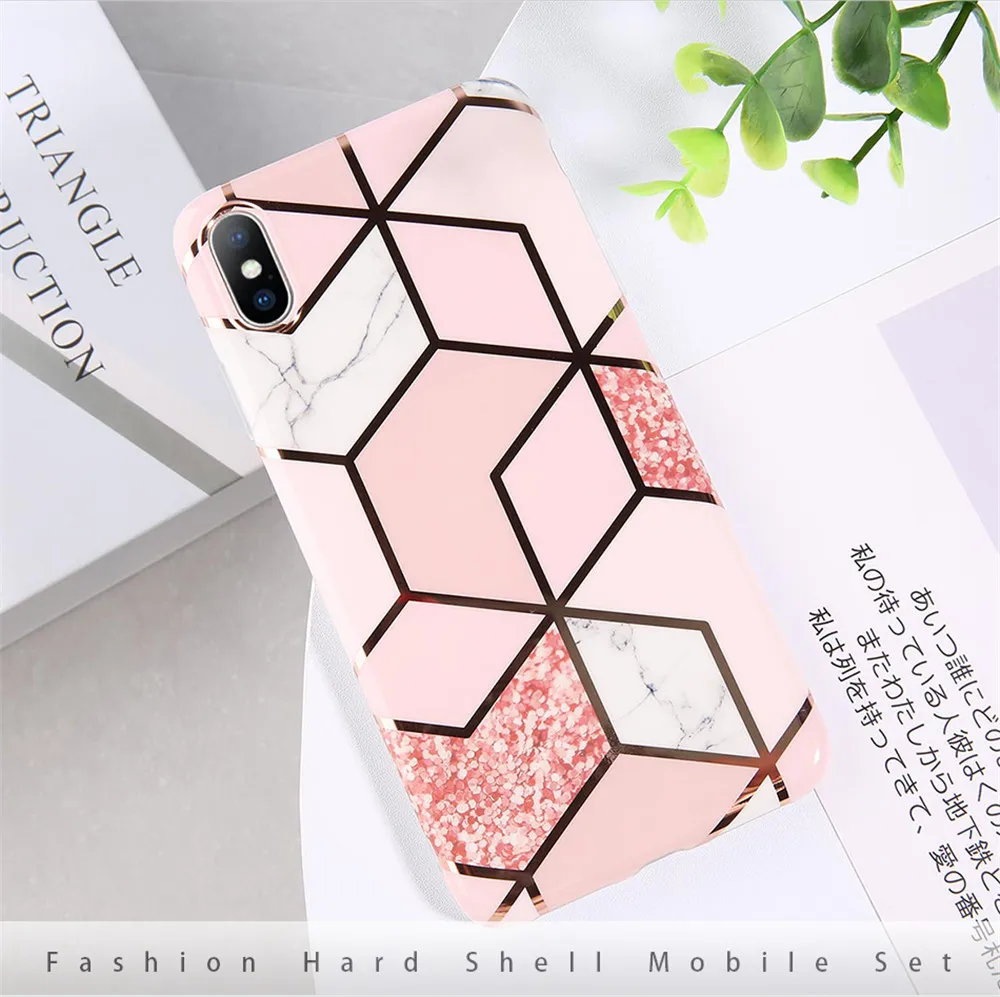 Чехлы для телефонов Lovebay с геометрическим мрамором и текстурой для iPhone 11 Pro XR XS Max 7 8 Plus X Мягкая IMD чистая Гальваническая задняя крышка в подарок
