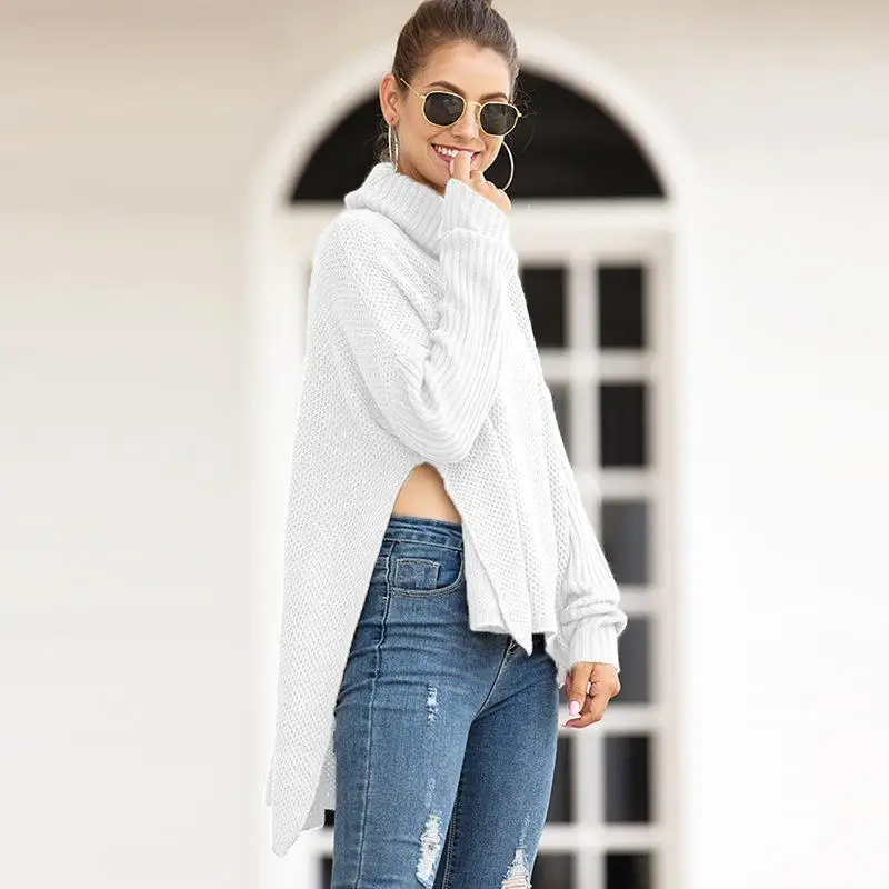 

Autumn High Neck Sweaters Ladies Winter Long Sweater Women Knitted Loose Sweater Winter Warm Female Turtleneck Sweater Pullover