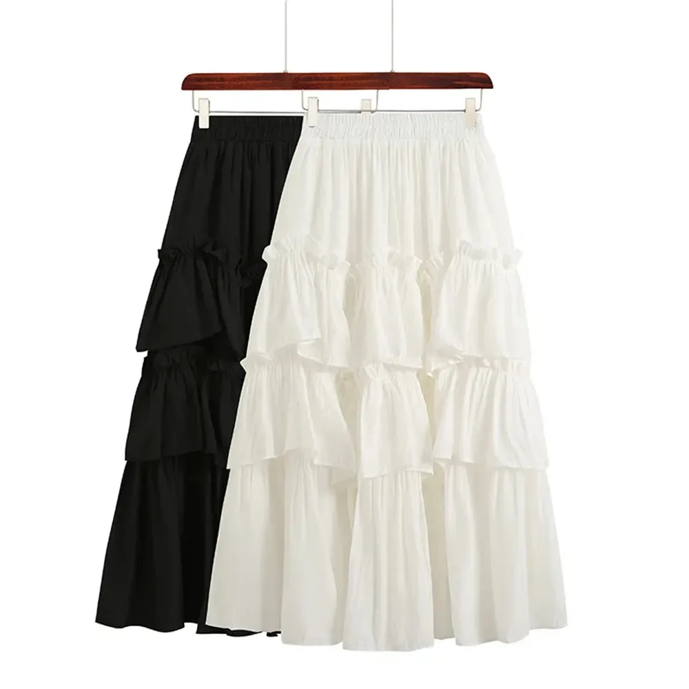 Винтажная черная белая однотонная плиссированная юбка с оборками женская