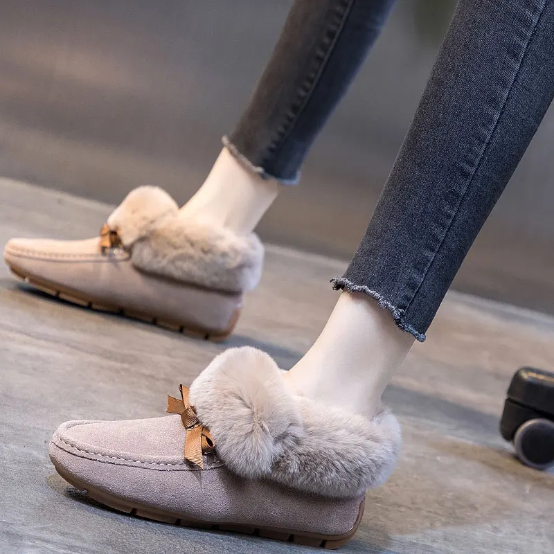 

Furry Ankle Shoes for Women Winter Warm Snow Boots Flat 2021 Slip On Casual Shoes Female Snowboots Winter Plush Ankle Boots