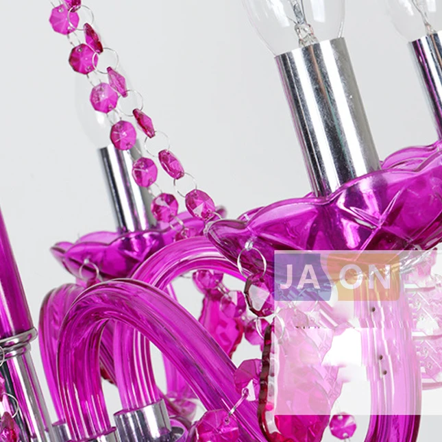 

led e14 European Iron Crystal Glass Fabric Purple Chandelier Lighting Lamparas De Techo Suspension Luminaire Lampen For Foyer