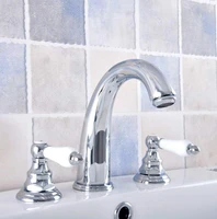 polished chrome brass deck mounted dual handles widespread bathroom 3 holes basin faucet mixer water taps mnf536