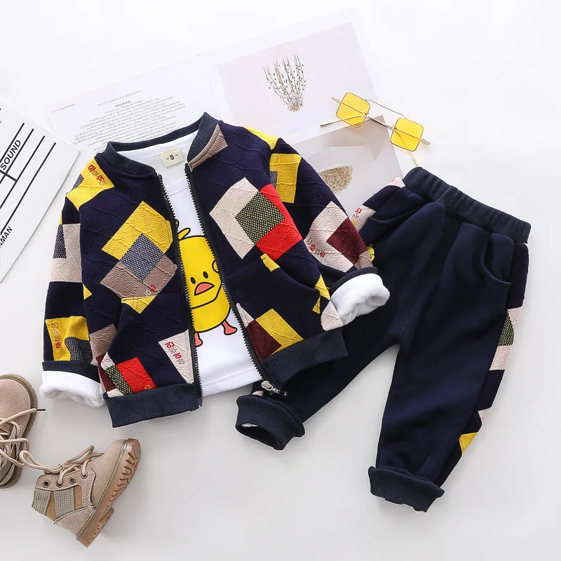0-4 years winter boy girl clothing set 2019 new casual warm thicken kid suit children baby coat+hoodies+pant 3pcs | Детская одежда и