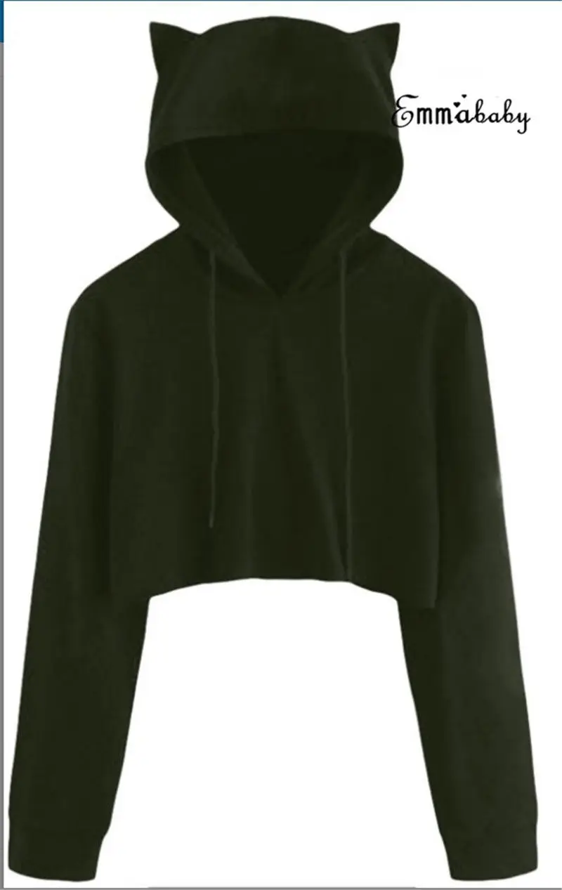 New Fashion Women Cat Ear Hoodie Jumper Casual Pullovers Cropped Sport Sweat Sweatshirt Tracksuit solid S-XL women hoodies