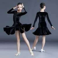 new children latin dance dress autumn winter girls long sleeve black professional competition clothes latin performance costumes