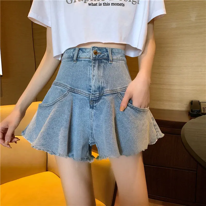 

Denim Shorts Women's Summer Loose Korean Students New High-waisted Thin Wild Wide-leg Pants