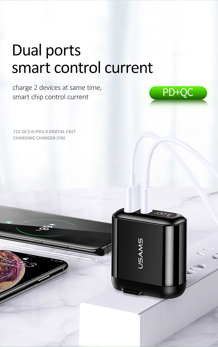 USAMS 18 Вт PD зарядное устройство 3,0 USB зарядное устройство 3A Быстрая зарядка EU US вилка адаптер настенное зарядное устройство для мобильного телефона для iPhone x samsung S10