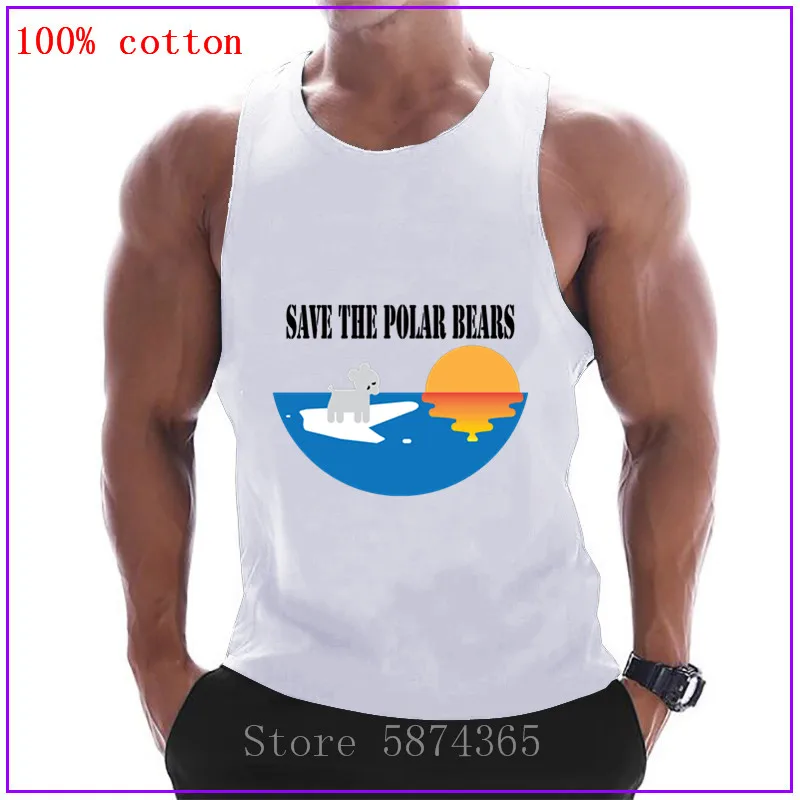Elegant Ice Sunset Sea design Save the polar bear Mens Clothing Gyms Tank Tops Men cotton Vest Compression Bodybuilding Tanktop |